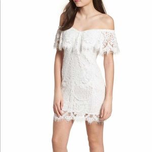 Wayf Venice White Lace Off the Shoulder Mini Dress